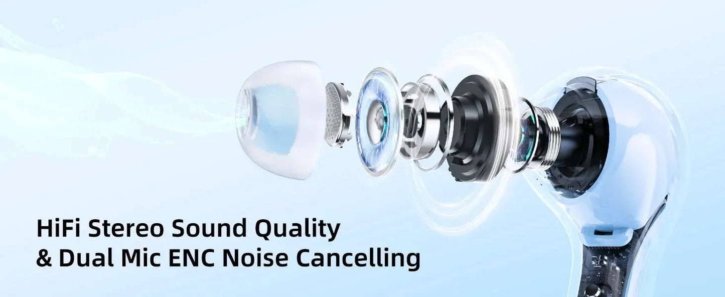 Bluetooth Earbuds Transparent with LED Digital Display Wireless In-Ear Earphone for Xiaomi Huawei iPhone Headphone