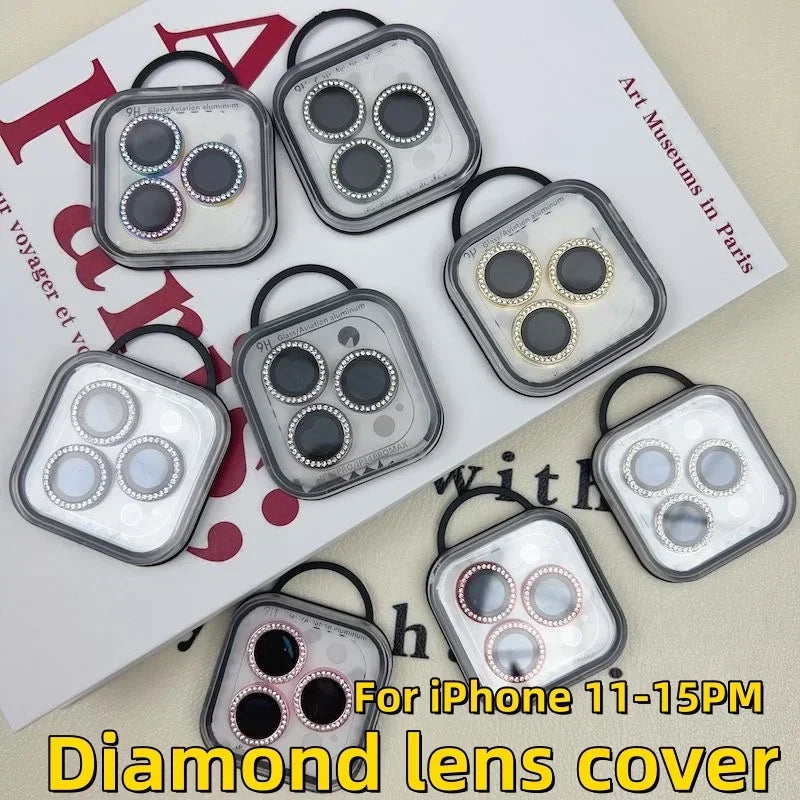 2-3Pcs Diamond Glitter Camera Protection For Iphone 15 16 Pro Max Plus Lens Tempered Glass On Iphone 16 15 Plus Metal Ring