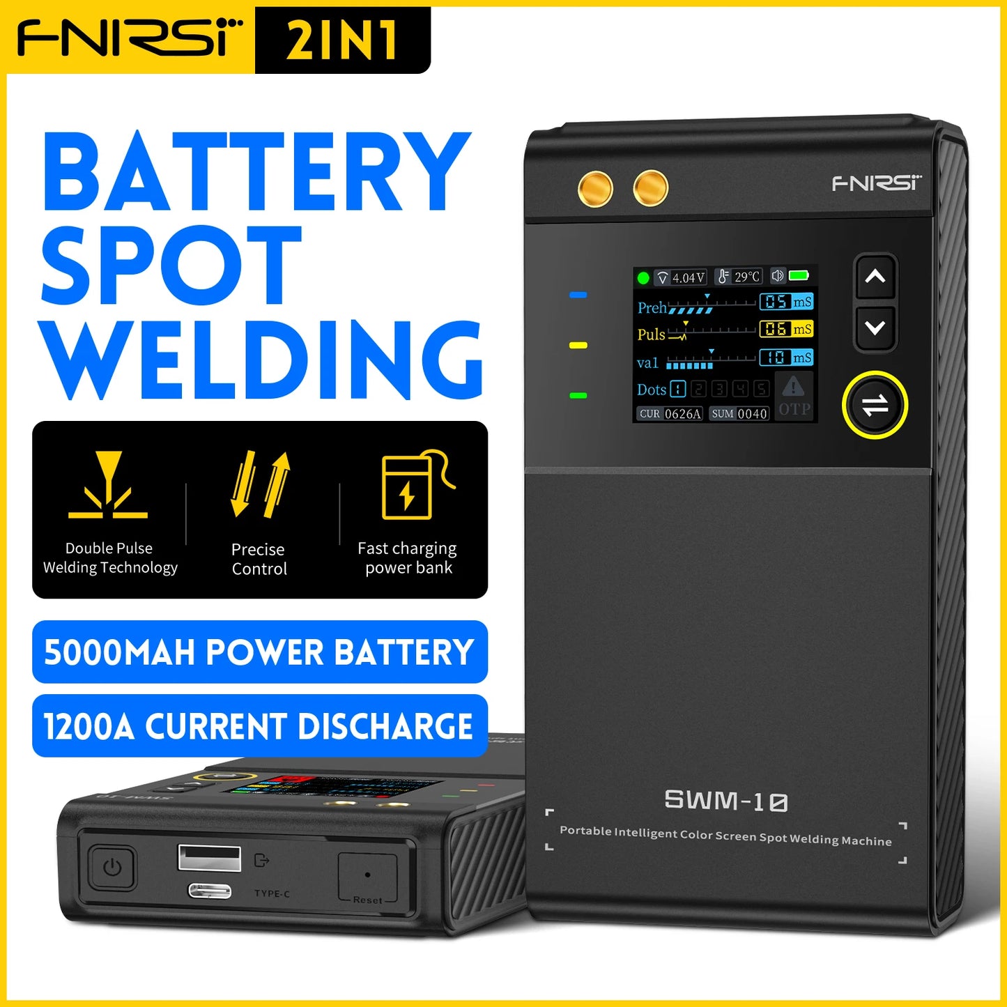 FNIRSI SWM-10 Precision DIY Assembly Device for 18650 Battery Packs, 5000mAh Built-in Power, Handles 0.25mm Material