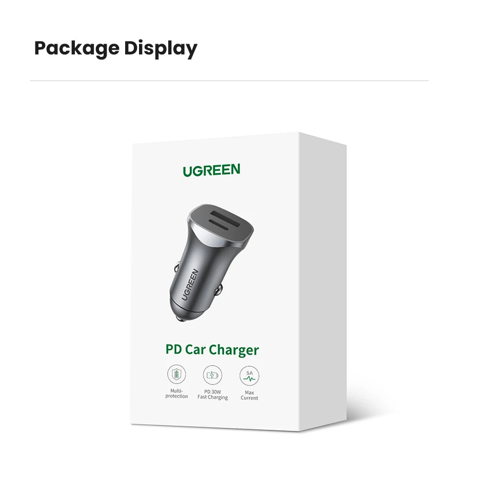 UGREEN Car Charger Type C Fast USB Charger for iPhone 15 14 13 Xiaomi Car Charging Quick 4.0 3.0 Charge Mobile Phone PD Charger