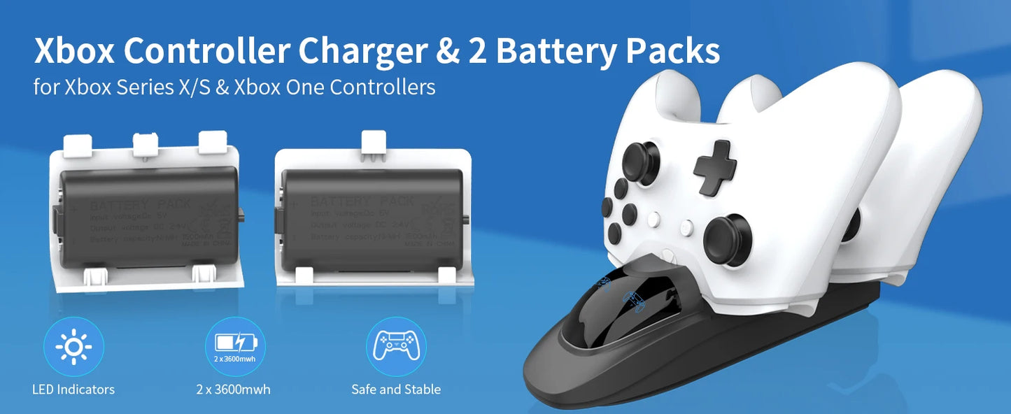 Controller Charger Station with 2x3600mWh Rechargeable Battery Packs for Xbox One/Series X|S Controller, Dual Charging Dock for