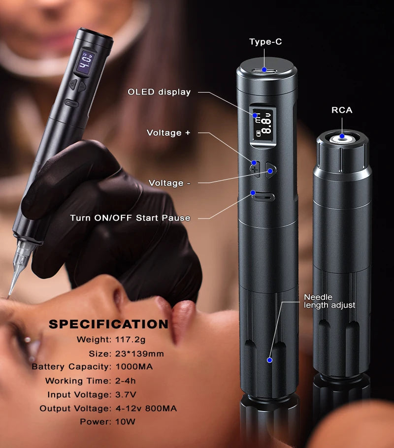 K6003 Wireless Pen Tattoo Machine with 2 Battery Packs for Eyebrow Permanent Makeup