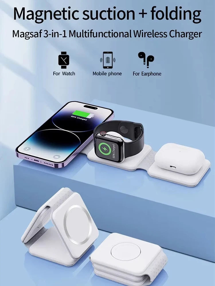 Wireless Charger 3 in 1 Charging Station for iPhone 15/14/13/12 Series Travel Charger for Multiple Devices for AirPods 3/2/Pro A