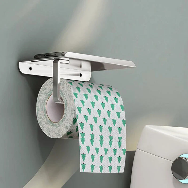 Aluminum Alloy Wall-Mounted Toilet Paper Holder with Shelf - Smallenterprised