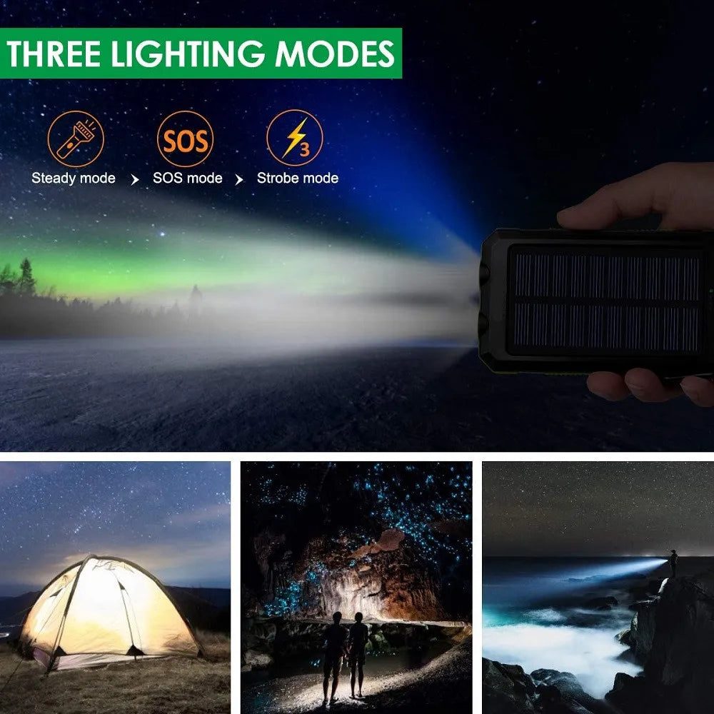 Solar Power Bank 80000mAh Portable Charging Poverbank External Battery Charger Strong Light LDE Light for All Smartphones