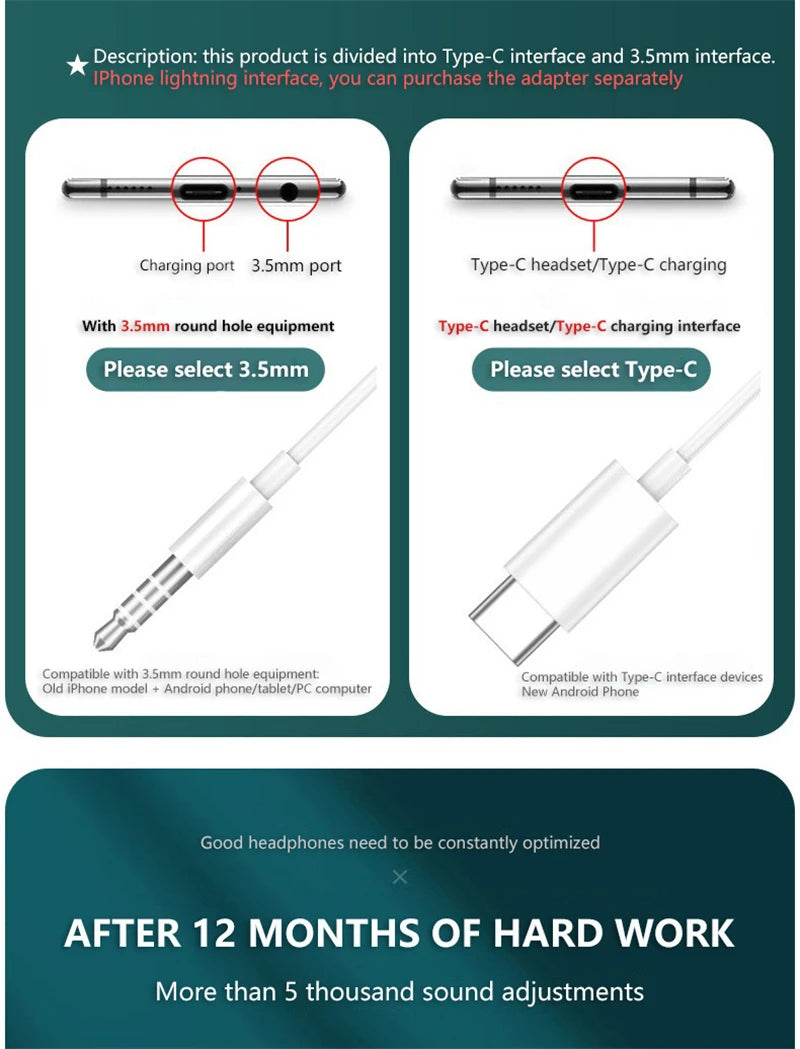 Wired Headphones In Ear Headset Wired Earphone With Microphone Bass HiFi Stereo 3.5mm Earbuds Sports In-line Control For Phones