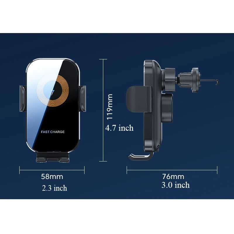 Auto Clamping Wireless Car Charger 15W Fast Charging Car Charger Phone Mount Phone Holder for iPhone 16 15 14 13 12 11 Pro Max