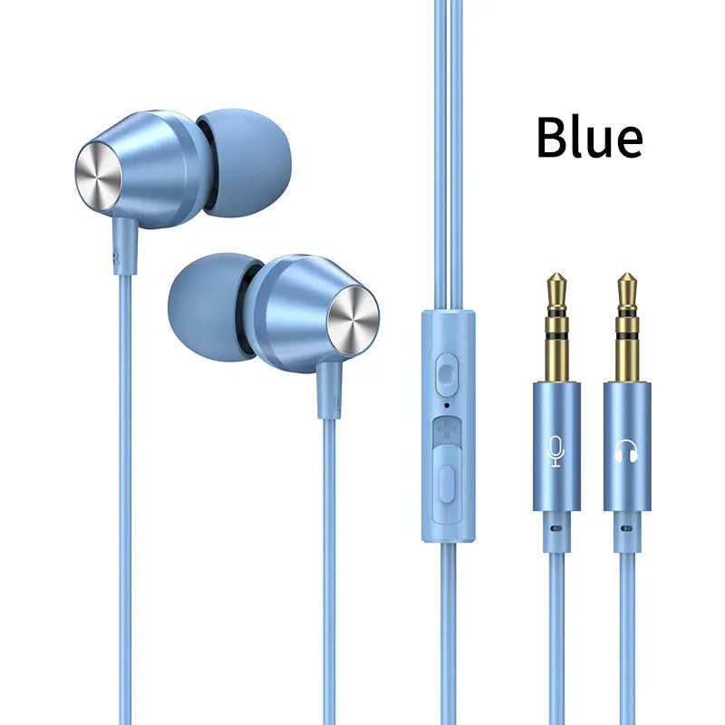 Wired Earphones Half In Ear Type 3.5mm Dual Plug Gaming Headset HiFi Bass Stereo Curved HD Earbuds For Laptops Mobile Phones