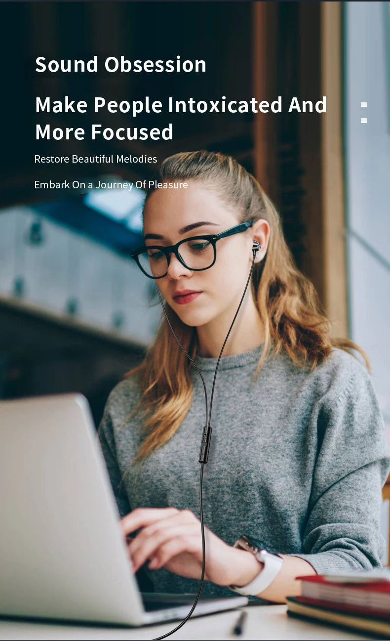 Wired Earphones Half In Ear Type 3.5mm Dual Plug Gaming Headset HiFi Bass Stereo Curved HD Earbuds For Laptops Mobile Phones