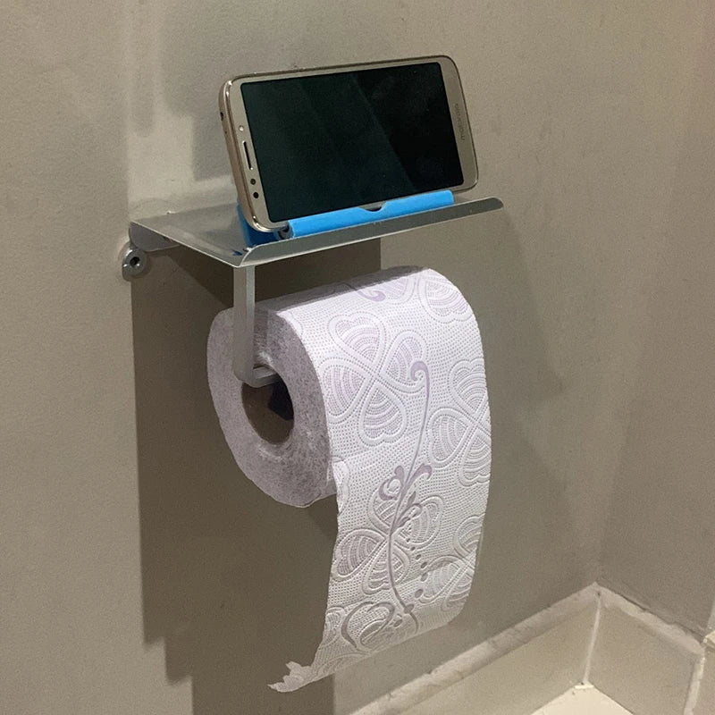 Aluminum Alloy Wall-Mounted Toilet Paper Holder with Shelf - Smallenterprised