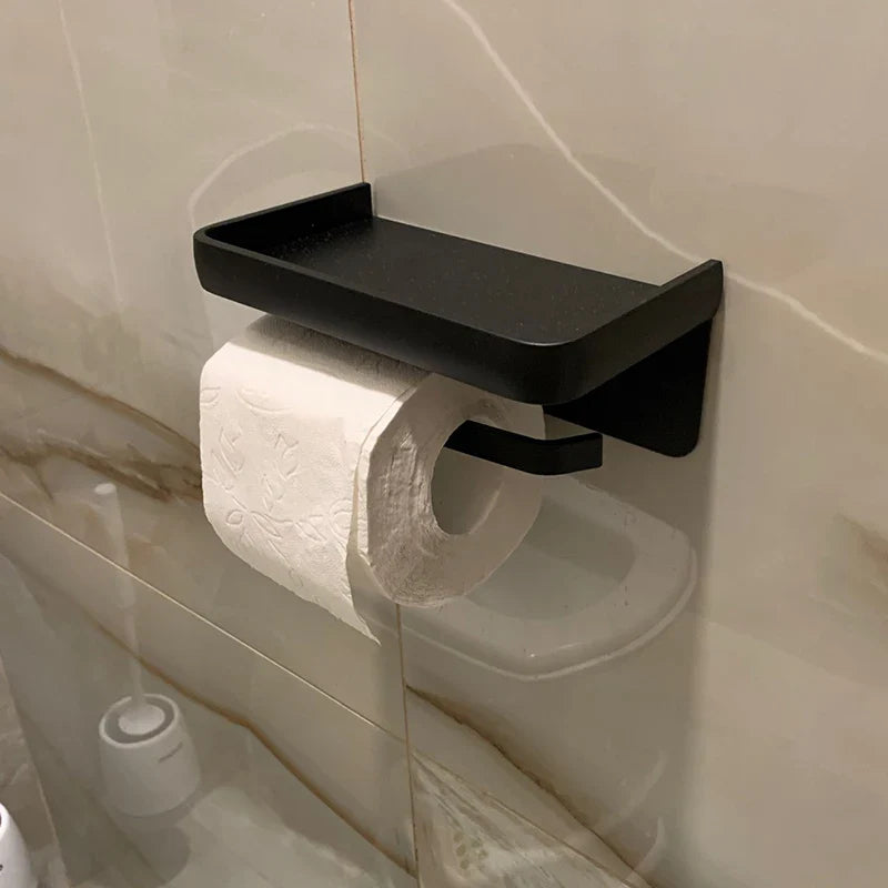 Aluminum Alloy Wall-Mounted Toilet Paper Holder with Shelf - Smallenterprised