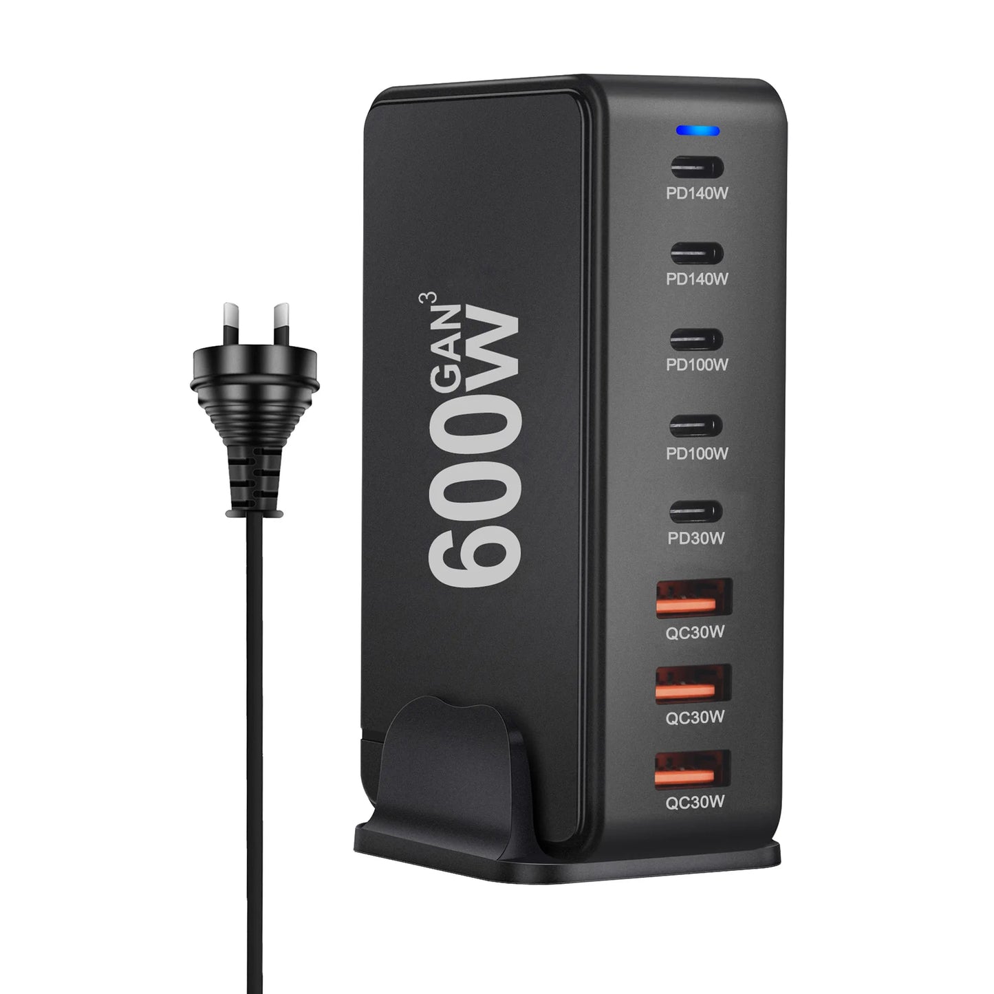 600W Desktop Charging Station USB C 8 Ports Fast Charger for Multiple Devices with 5 USB-C + 3 USB-A Chargers PD PPS 140 W