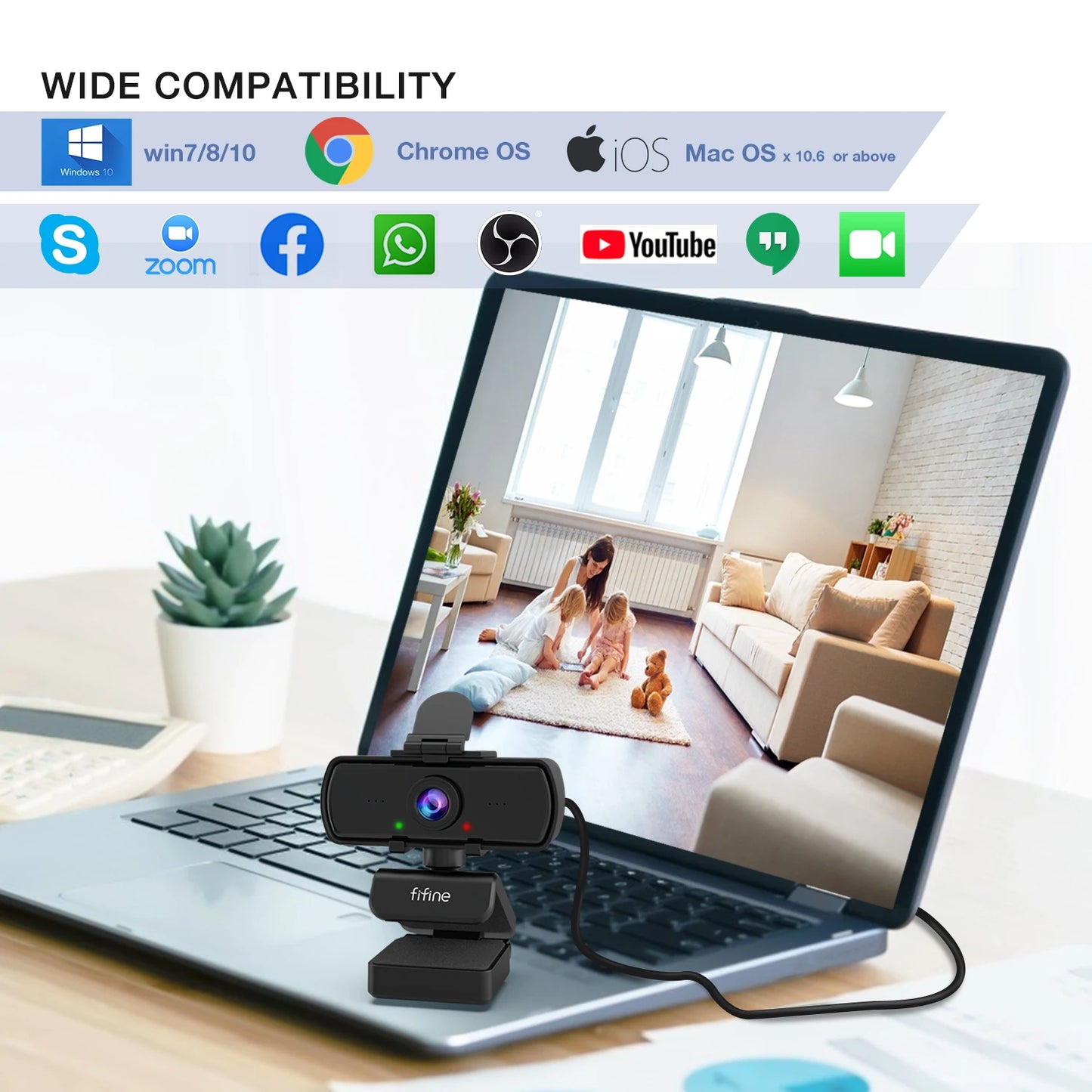 FIFINE 1440p Full HD PC Webcam with Microphone, tripod, for USB Desktop & Laptop,Live Streaming Webcam for Video Calling-K420 - Small Enterprise