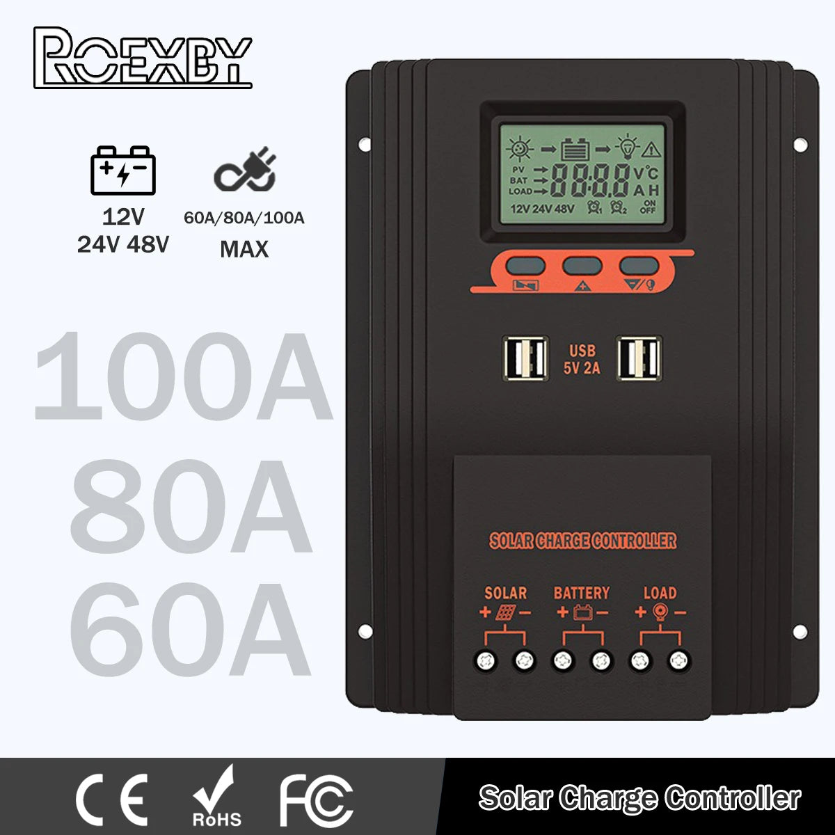 Solar Charger Controller 100A 80A 60A Solar Panel Regulator LCD Display Various Load Control Modes Support GEL Li-ion