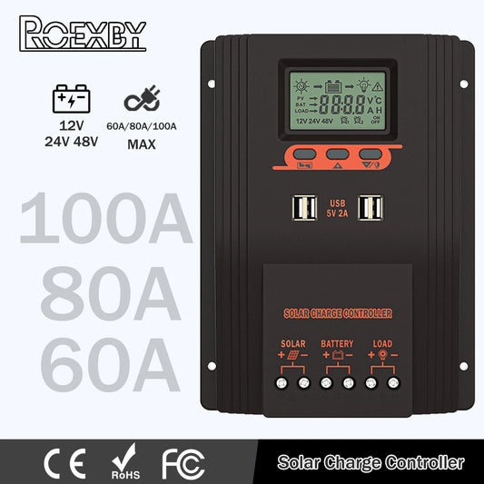 Solar Charger Controller 100A 80A 60A Solar Panel Regulator LCD Display Various Load Control Modes Support GEL Li-ion