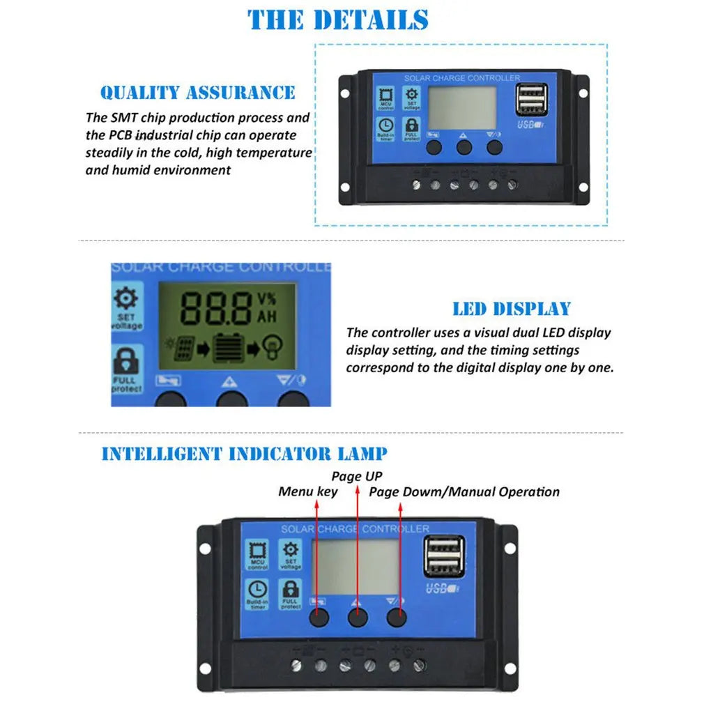 Solar Charge Controller LED Display 12V/24V Auto 48V Battery Regulator Home Electronic Electrician Controlling Accessory