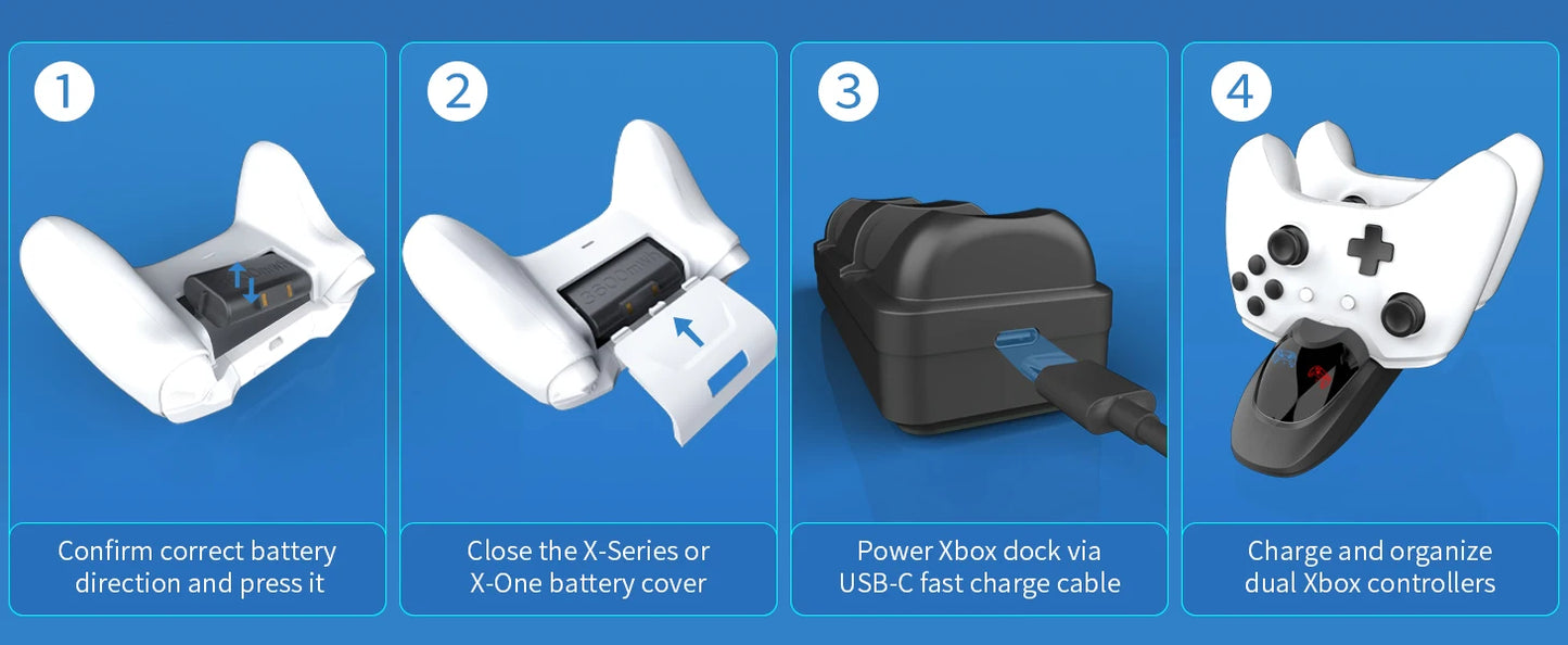 Controller Charger Station with 2x3600mWh Rechargeable Battery Packs for Xbox One/Series X|S Controller, Dual Charging Dock for