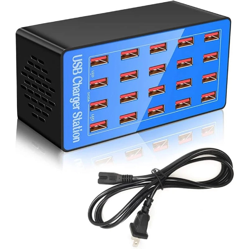 USB Charger Station 20-Port 100W Multiple Charging Station Multi Ports USB Charger Charging for Smartphones,Tablets, USB Devices