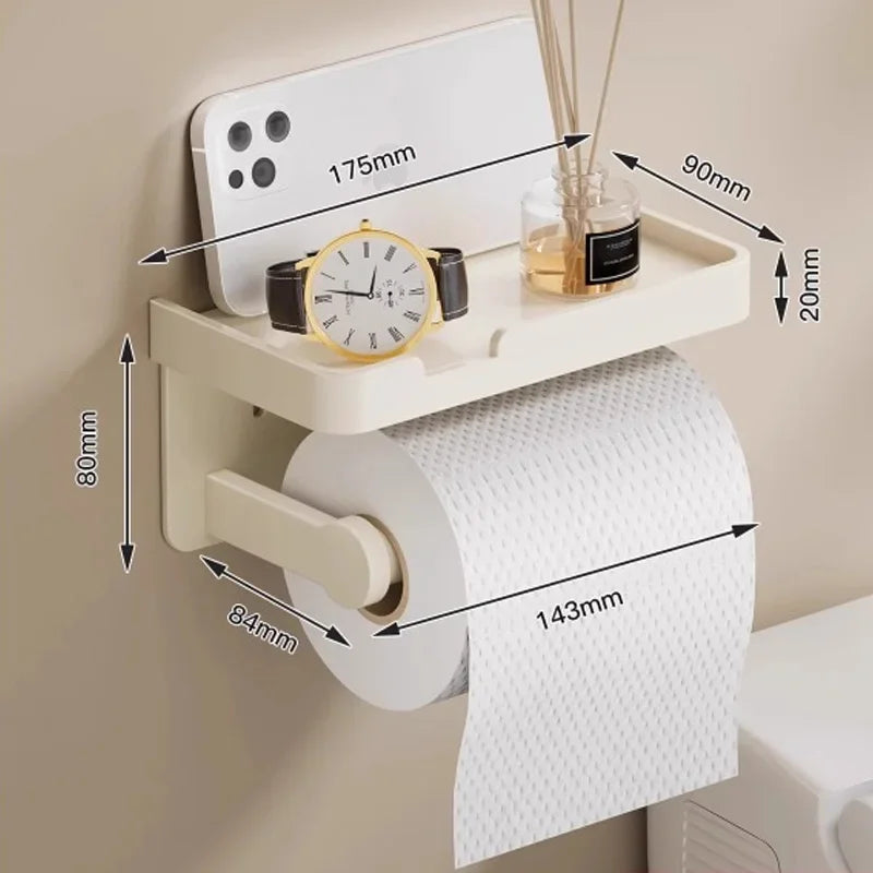 Aluminum Alloy Wall-Mounted Toilet Paper Holder with Shelf - Smallenterprised