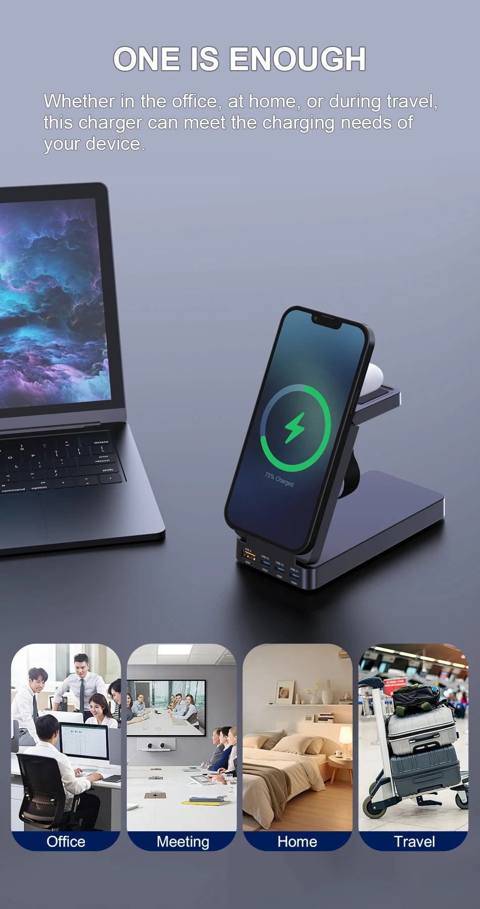 7-in-1 Charging Station 260W GaN Fast USB C Desktop Charger 15W Magnetic Wireless Charger for iPhone 16/15 Pro Max MacBook Pro