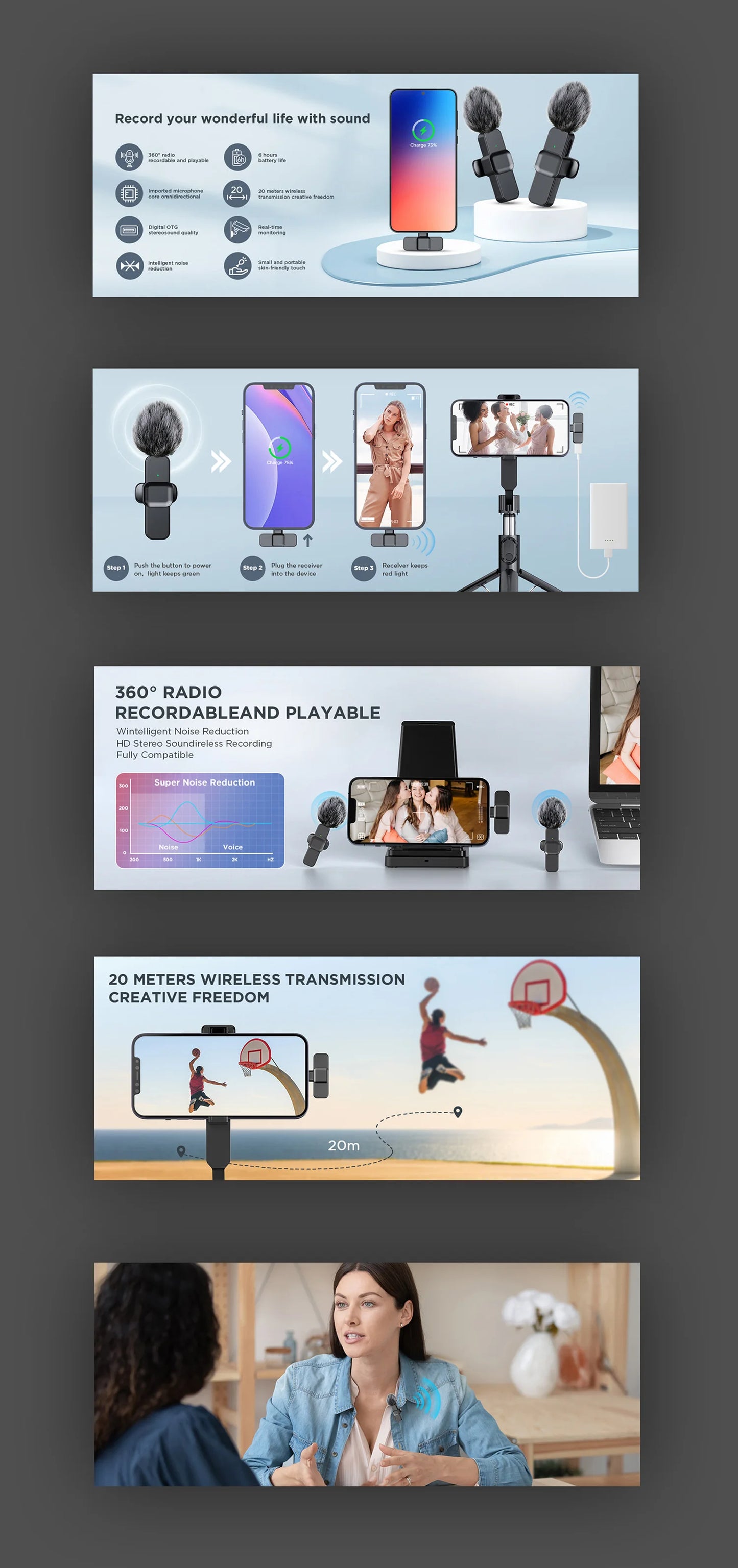 New Wireless Lavalier Microphone Portable Audio Video Recording Mini Microphone for iPhone Android PC Camera Live Gaming Phone