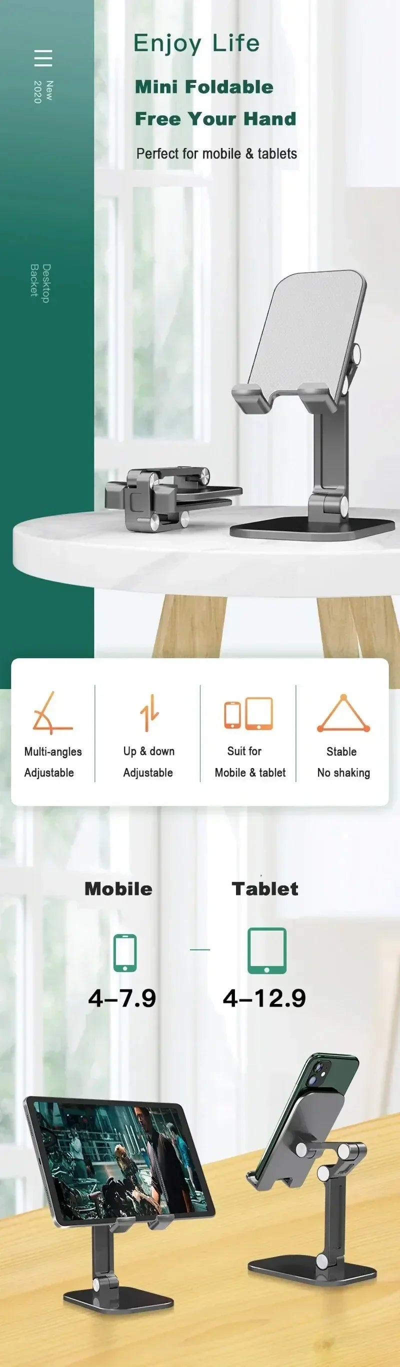 Desk Mobile Phone Holder Stand For IPhone IPad Xiaomi Adjustable Foldable Desktop Tablet Holder Universal Table Cell Phone Stand