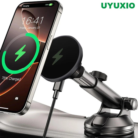 UYUXIO Car Mount Charger Dash Windshield Wireless Car Charger Strong Magnetic Phone Holder for iPhone 16 15 14 13 12 Series