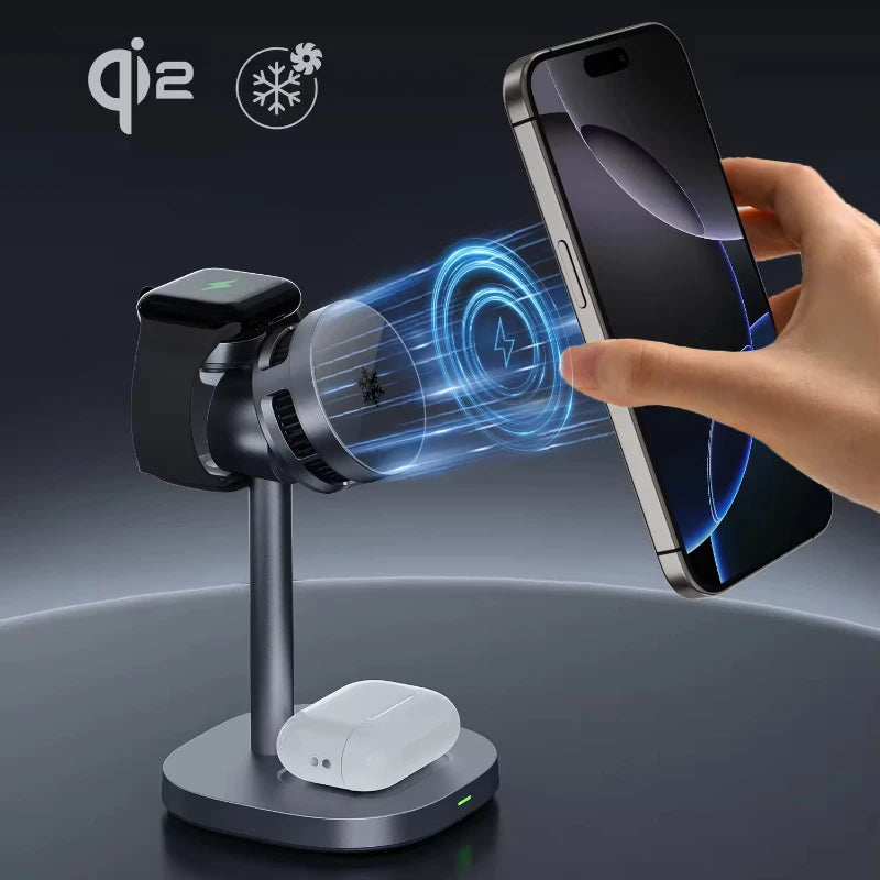 Fast Cooling Wireless Charger, 3-in-1 High-speed QI2 15W Wireless Magnetic Charger, Suitable for IPhone, IWatch and Airpods
