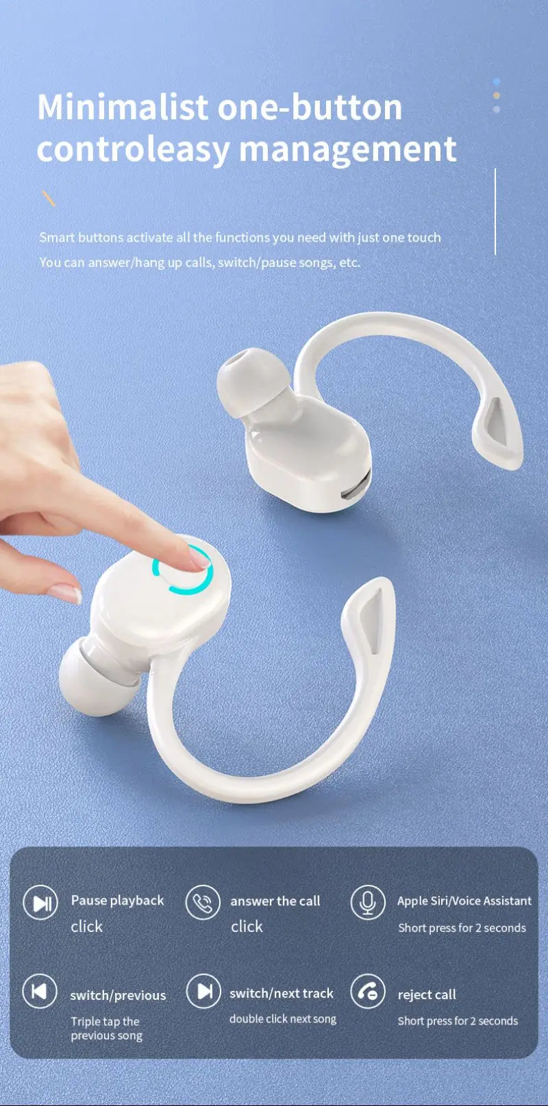 Bluetooth 5.2 Business Wireless Headphone Ear-Hook Mini HIFI Bass Noise Cancelling Earphone With Mic Earbud Sport Game Headset