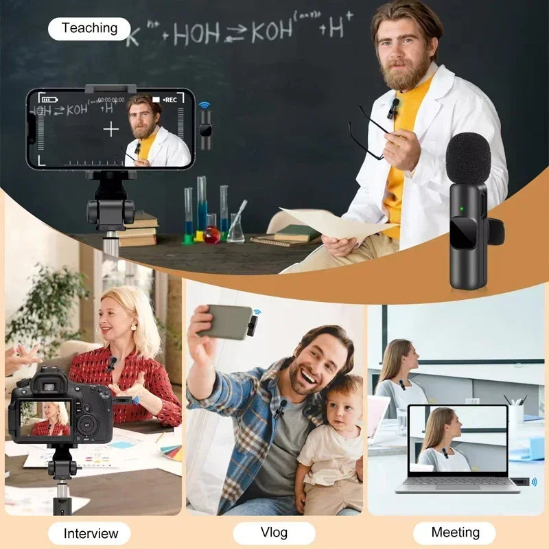 Portable Wireless Lavalier Microphone Audio Video Recording Mini Mic For iPhone Android Live Broadcast Gaming Phone With Receive