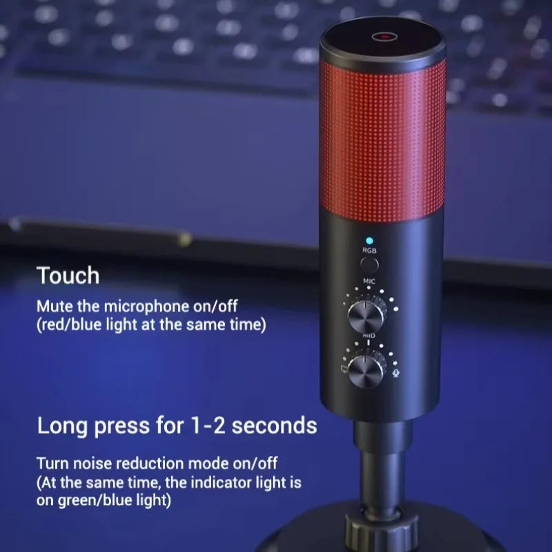Gaming USB Microphone,Noise Cancellation Condenser mic,RGB Microphone with Mute,Gain,Monitoring,Boom Arm,Pop Filter for Phone,PC