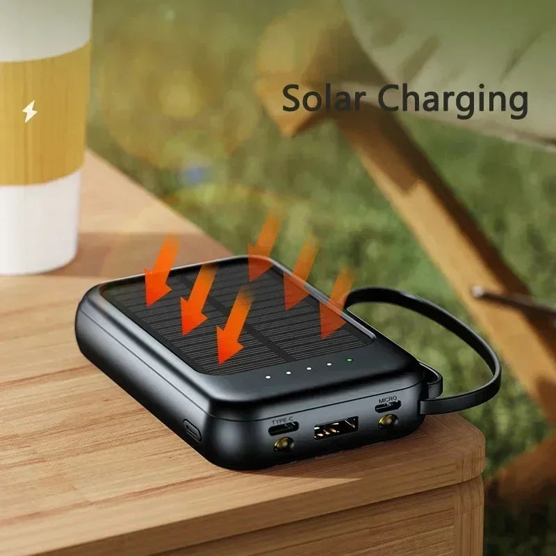 Solar Power Bank 20000mah Built-in Cable Solar Charger 2 USB Ports External Charger Power Bank with LED Light power bank New