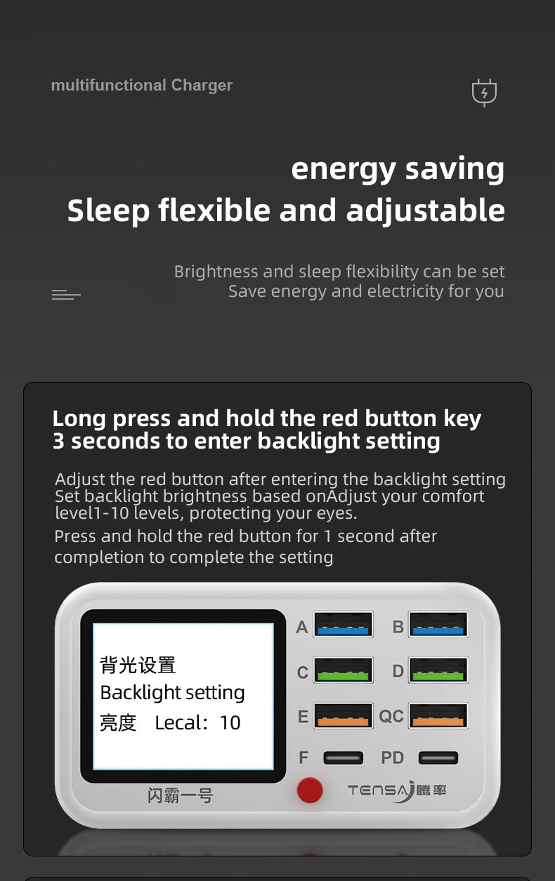 65W USB Type C Multi Function Charger Station Wireless Charing Fast 8 Ports PD QC3.0 Quick Charge Power Adapter for phone