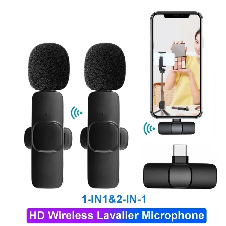 Portable Wireless Lavalier Microphone Audio Video Recording Mini Mic For iPhone Android Live Broadcast Gaming Phone With Receive
