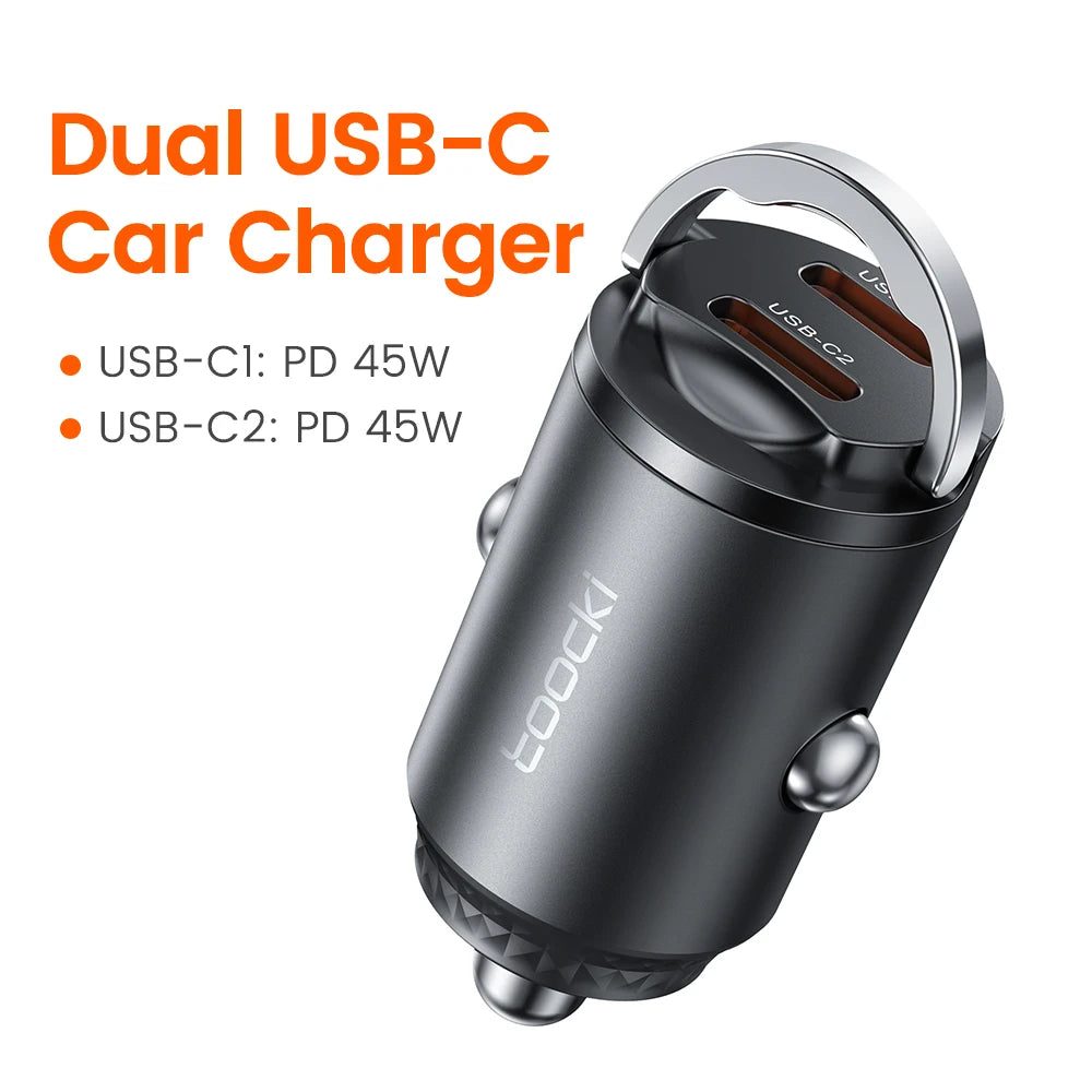 45W Dual USB A Type C Car Charger Metal Auto PD Charger Adapter Fast Charging USB C Charger For CellPhone in Car For iPhone 13