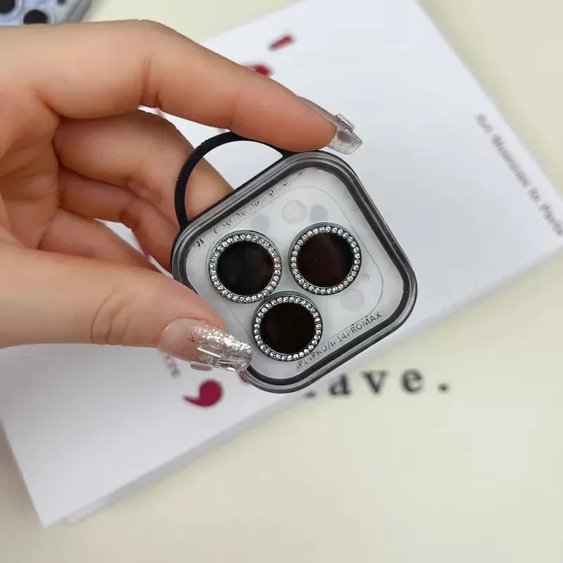 2-3Pcs Diamond Glitter Camera Protection For Iphone 15 16 Pro Max Plus Lens Tempered Glass On Iphone 16 15 Plus Metal Ring