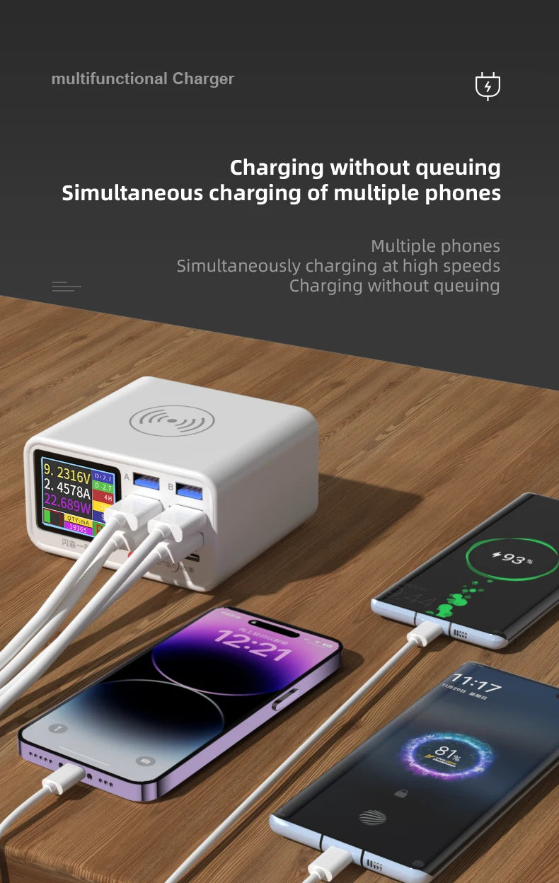 Multi functional 8-port USB Wireless Fast Charging Station Visual Current Detection Charger For Mobile Phone iPad Flash Charging