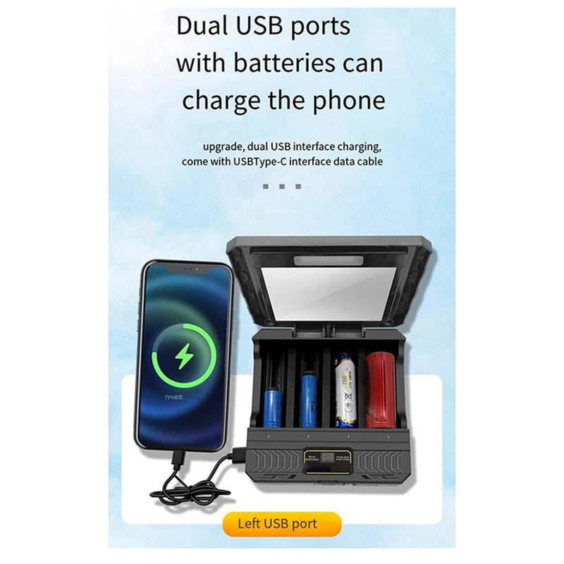 A25F-18650 Charger Solar Lithium Battery Smart Charger Type-C Four-Slot Multi-Function Outdoor Charger