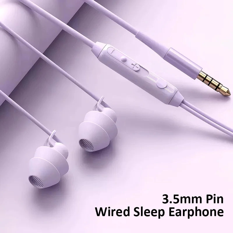 Wired Sleep Earphones 3.5mm-Pin In Ear Soft Headsets Noise Cancelling Wired Headphone with Mic Bass HiFi Stereo Silicone Earbuds