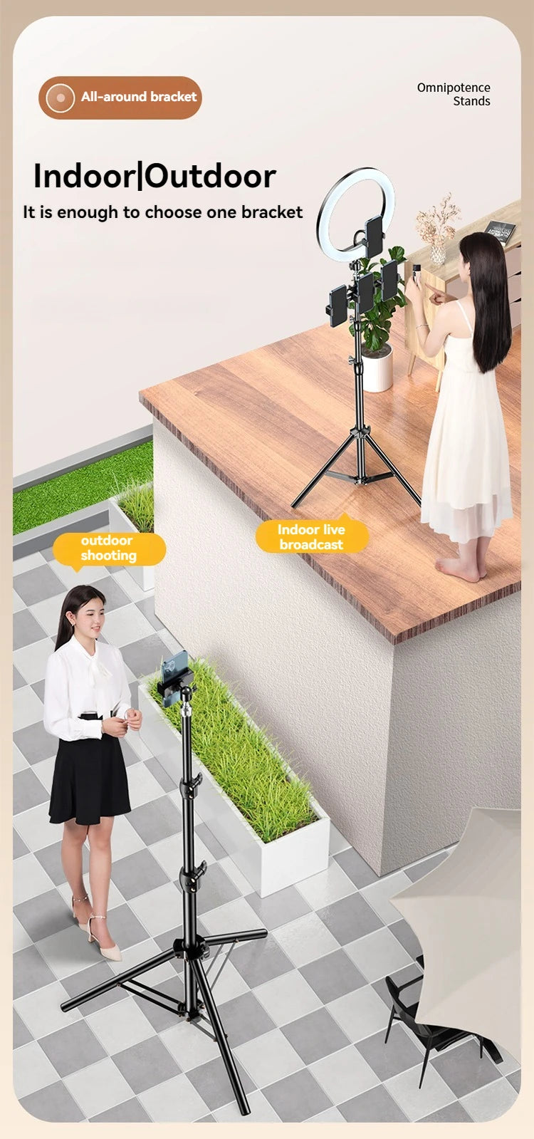 Portable Retractable Tripod Phone Stand With Adjustable Wireless Selfie Stick Foldable Phone Stand For IPhone, Xiaomi, Huawei