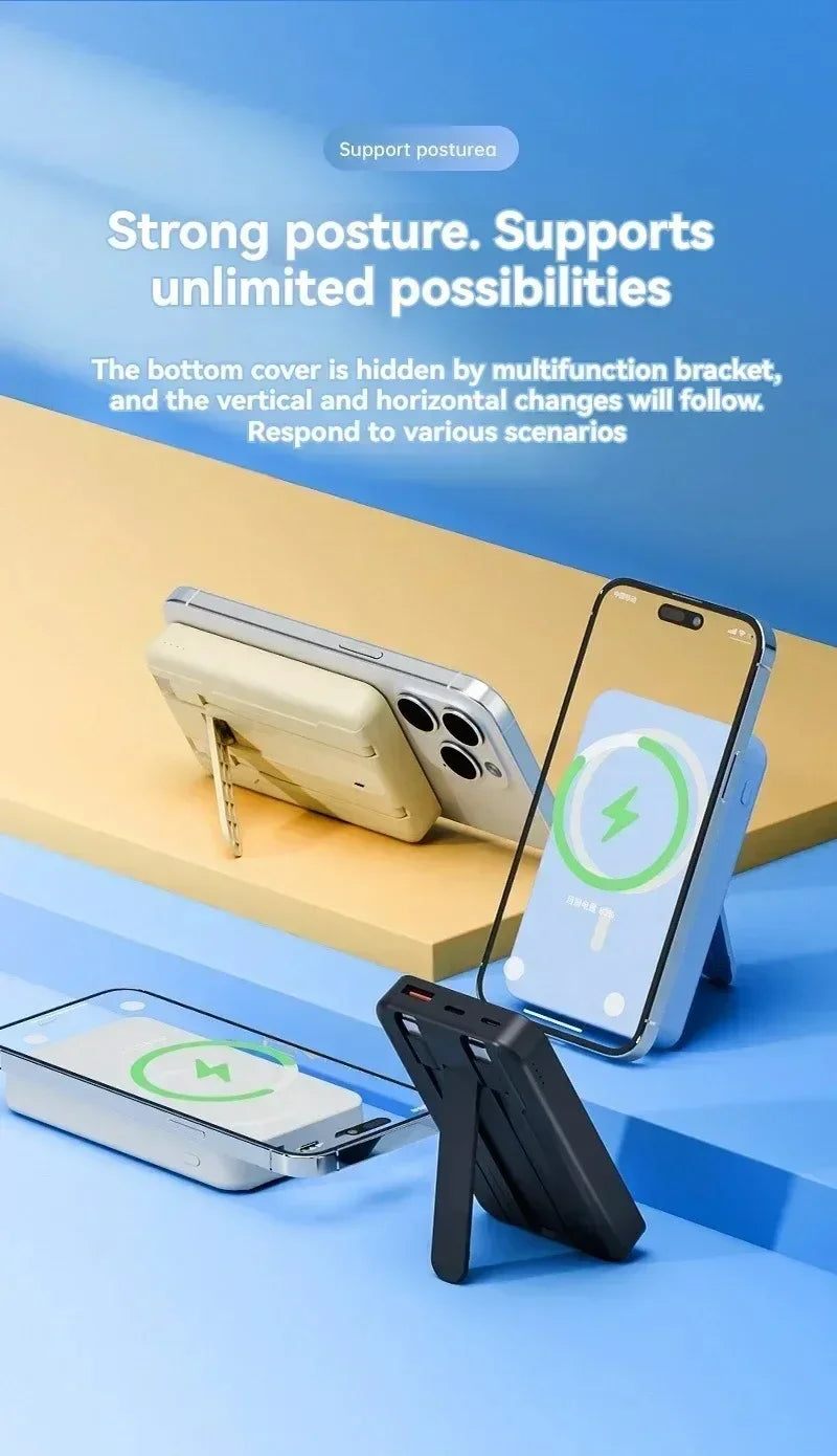 Wireless power bank, built-in cable holder, large capacity, super fast charging, power bank, magnetic, 30000mAh, new