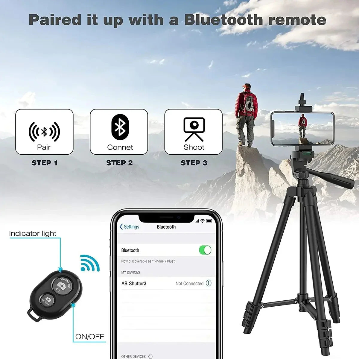 100cm Phone Tripod Stand with Bluetooth Remote - Smallenterprised