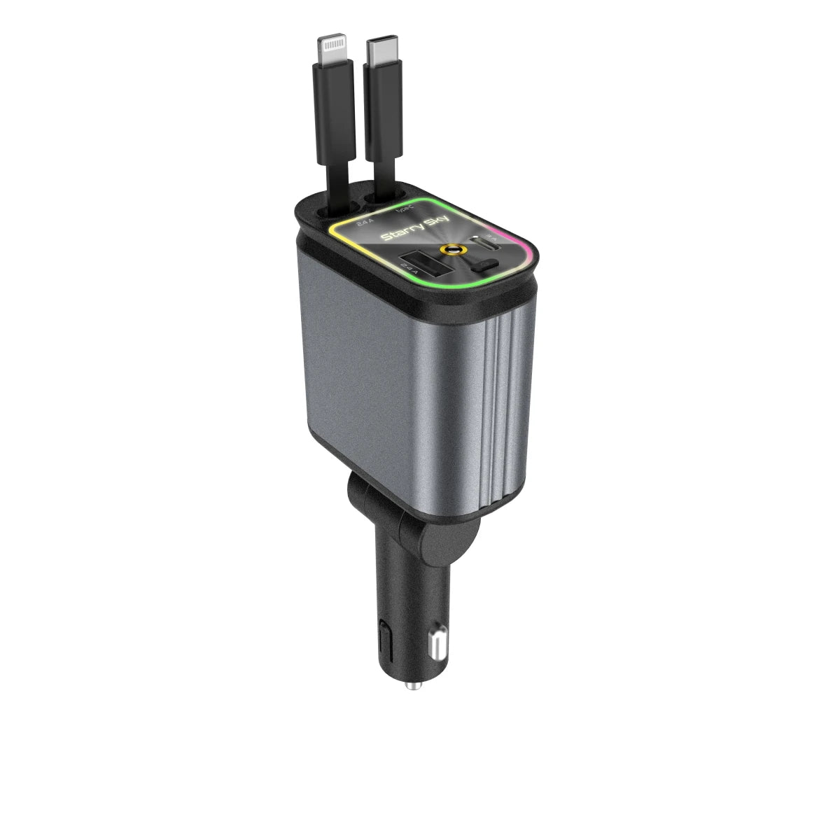 Super Fast Car Phone Charger, 100W Car Phone Charger with Retractable Cables USB and Type-C Port, 4 IN 1 Retractable Car Charger