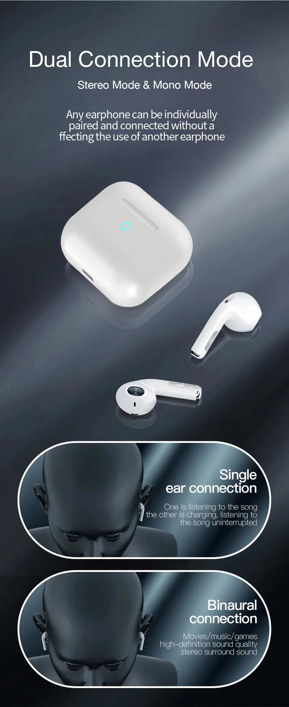 Bluetooth 5.3 True Wireless Earbuds with Charging Box Waterproof Earphone Volume Control Mini TWS Headphone Handsfree for Sports