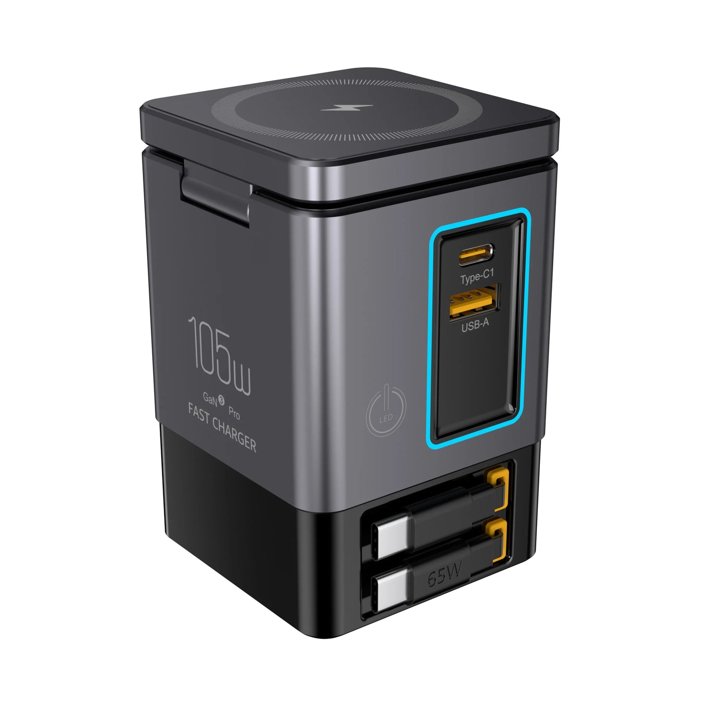 6-in-1 105W Charging Station with Retractable USB-C Cable Power Combo Tower for Multiple Devices Fast Charger for iPhone, Airpod