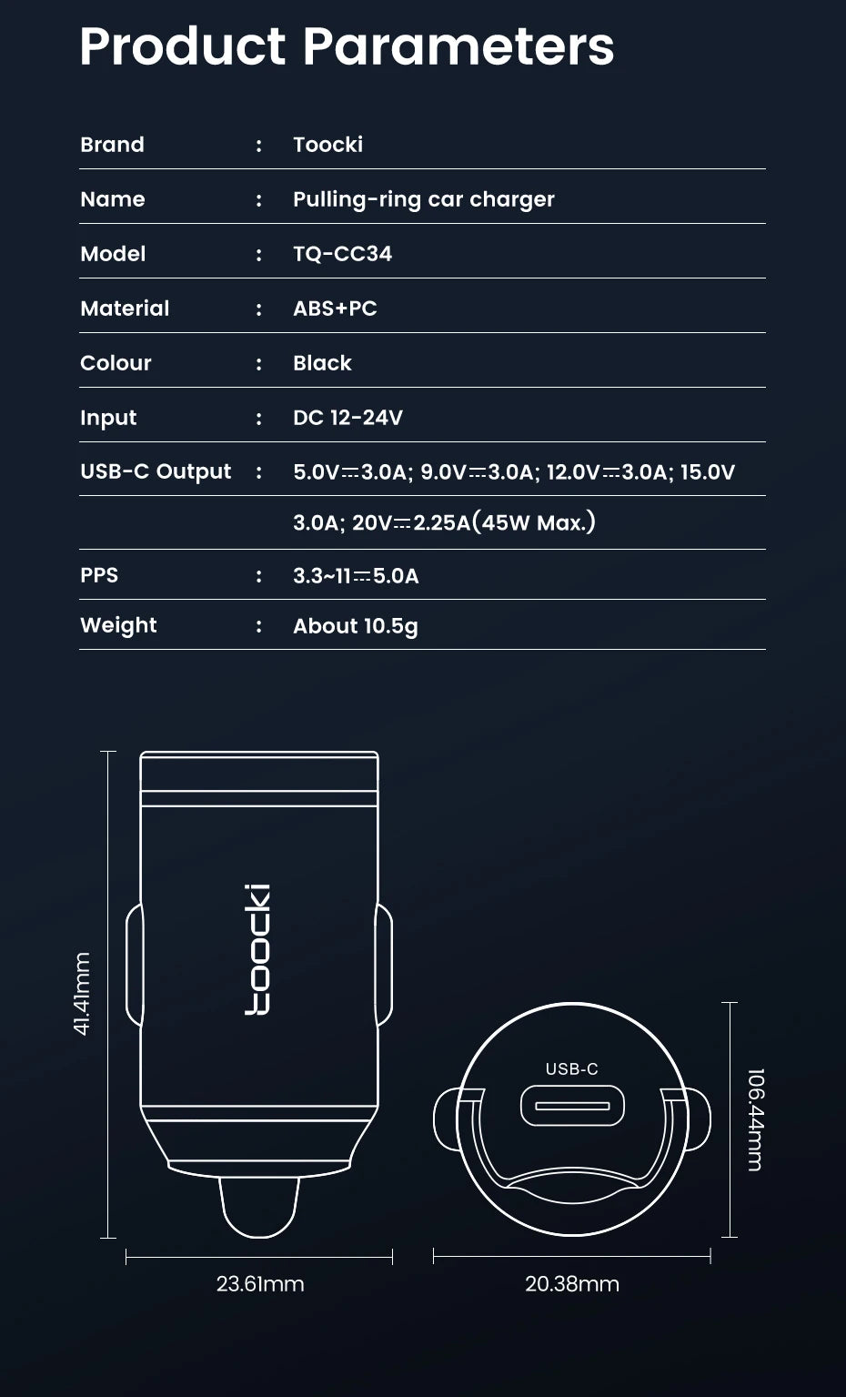 45W Dual USB A Type C Car Charger Metal Auto PD Charger Adapter Fast Charging USB C Charger For CellPhone in Car For iPhone 13