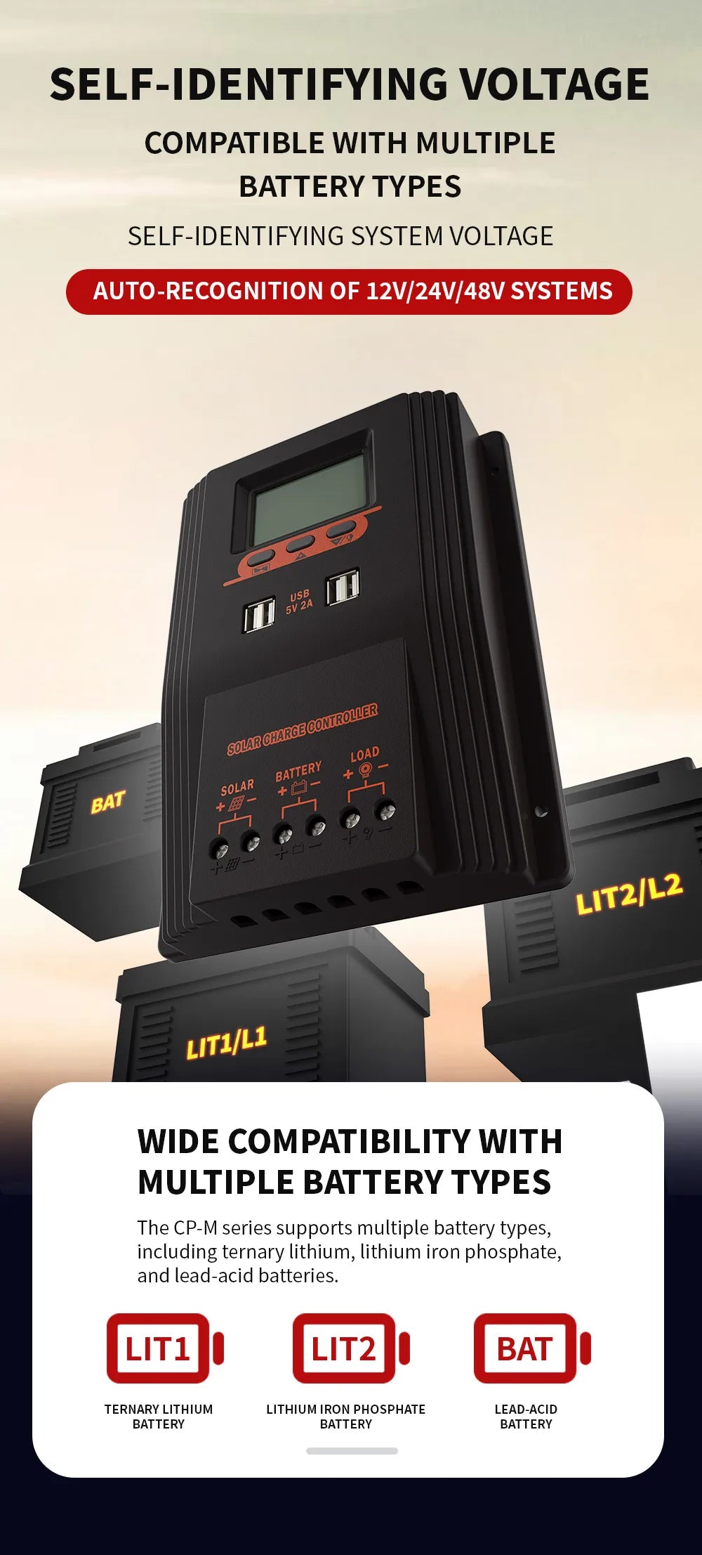 Solar Charger Controller 100A 80A 60A Solar Panel Regulator LCD Display Various Load Control Modes Support GEL Li-ion