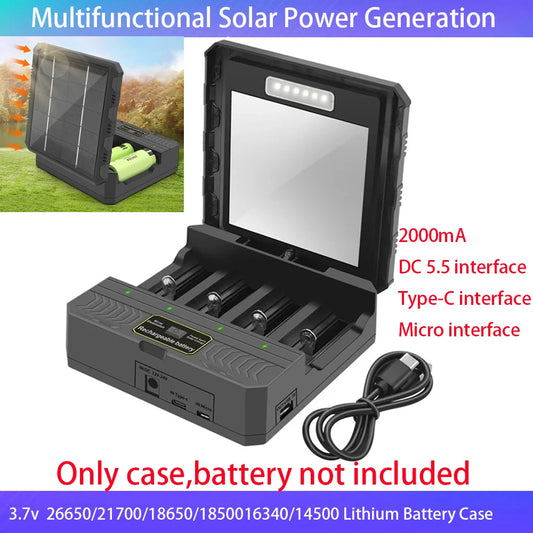Solar Power Generation Solar Lithium Battery Smart Charger Type-C USB Four-Slot for 3.7V 18650/26650/21700/14500 Batteries