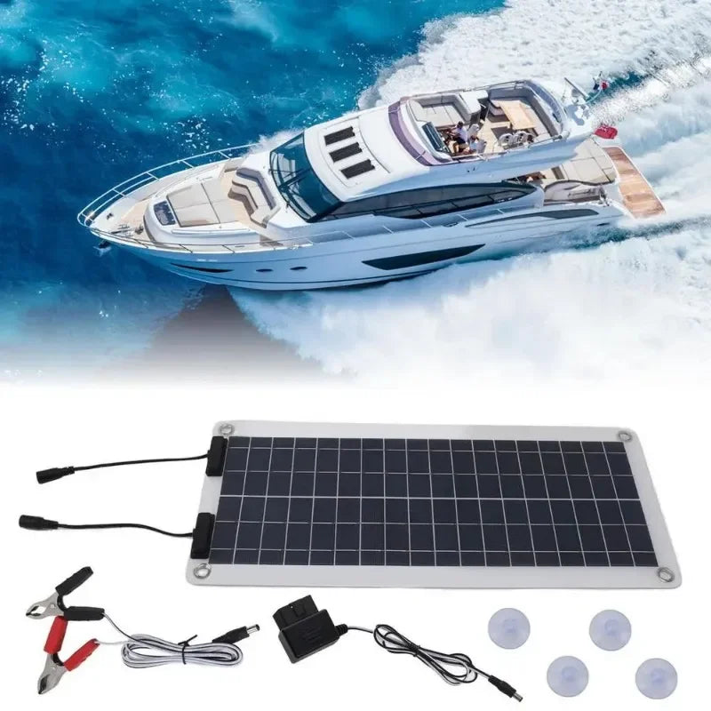 Solar Panel Charger 100W Waterproof Trickle Charger Solar Battery Maintainer Dual Output For 12V-24V Car RV Boat Motorcycle