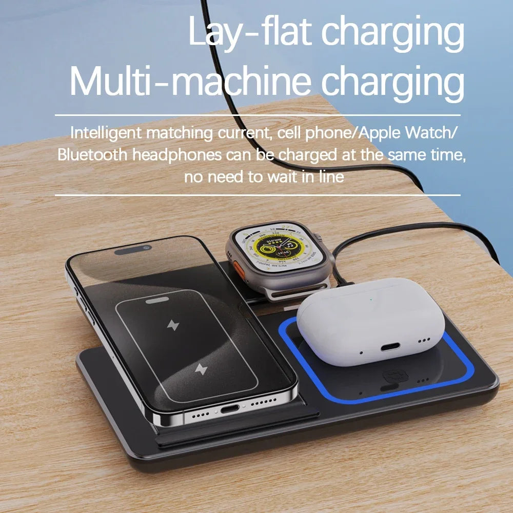 High-Speed Wireless Charging Station 3in 1 for iPhone16/15/14/13/12/11,iWatch10/9/8/7,AirPods2/3/Pro-Multiple Devices-for Home